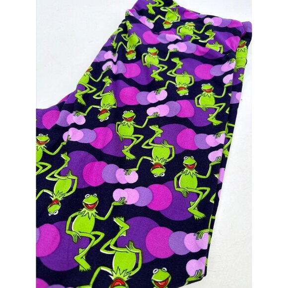 Lularoe Tall & Curvy Leggings With Kermit The Frog Print Purple New - Picture 2 of 5